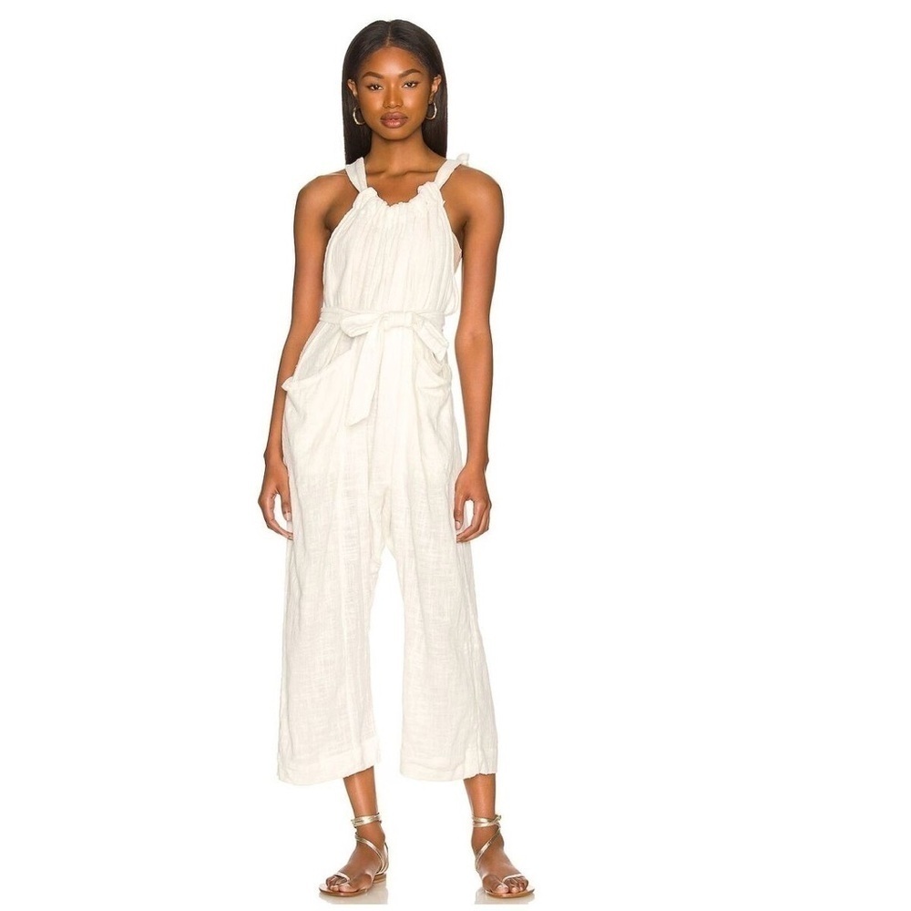 FREE PEOPLE White Henriette Sleeveless Tie Waist Jumpsuit S
